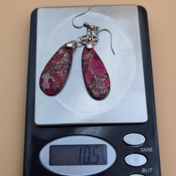 Silver Plated Over Copper Unique Jasper Stone Vintage Earrings A6022 - Picture 5 of 5